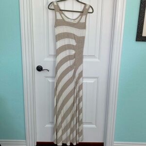 Calvin Klein Maxi Dress Size 6 Tan Stripe Stretch Jersey Knit